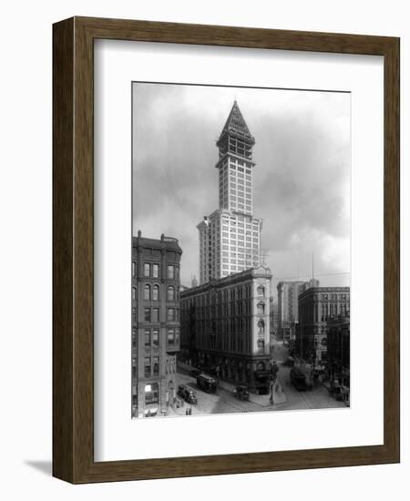 Pioneer Square and Smith Tower Construction - Seattle, WA-Lantern Press-Framed Art Print