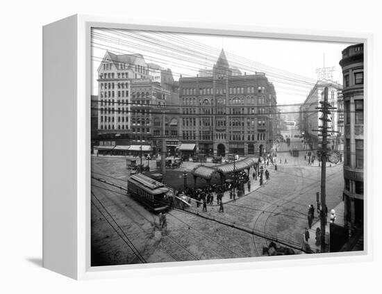 Pioneer Square Panoramic View - Seattle, WA-Lantern Press-Framed Stretched Canvas