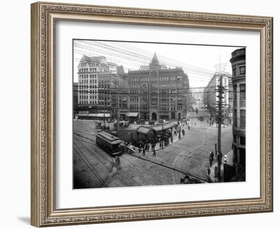 Pioneer Square Panoramic View - Seattle, WA-Lantern Press-Framed Art Print