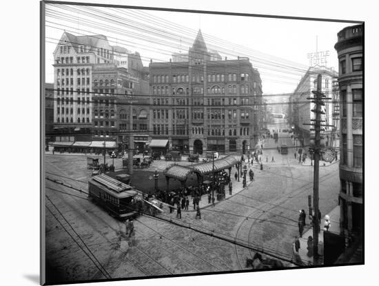 Pioneer Square Panoramic View - Seattle, WA-Lantern Press-Mounted Art Print