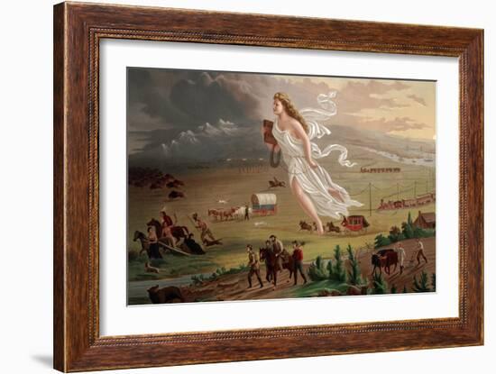 Pioneers Travel West by Rail and Wagon-null-Framed Art Print