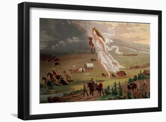 Pioneers Travel West by Rail and Wagon-null-Framed Art Print