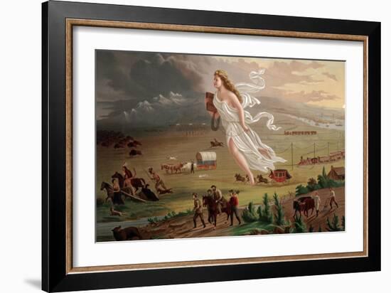 Pioneers Travel West by Rail and Wagon-null-Framed Art Print