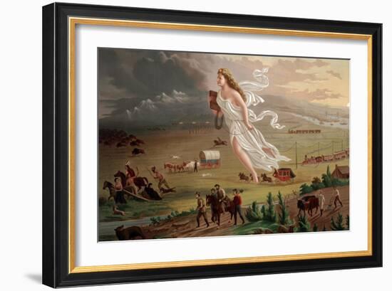 Pioneers Travel West by Rail and Wagon-null-Framed Art Print