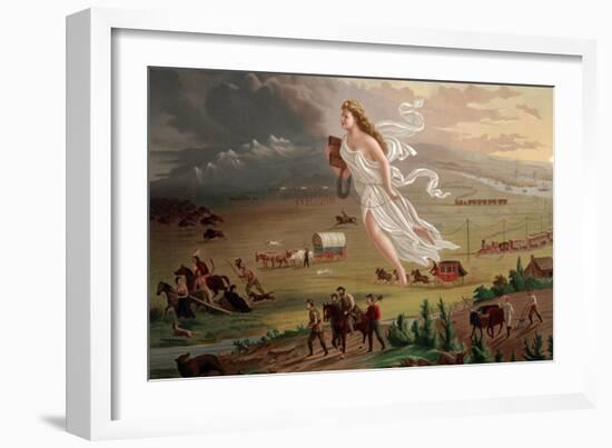 Pioneers Travel West by Rail and Wagon-null-Framed Premium Giclee Print