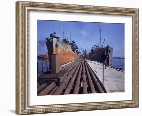 Pipeline Running to Loading Pier at Oil Refinery-Dmitri Kessel-Framed Photographic Print