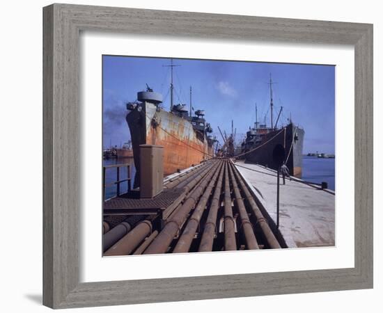 Pipeline Running to Loading Pier at Oil Refinery-Dmitri Kessel-Framed Photographic Print