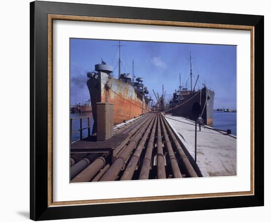 Pipeline Running to Loading Pier at Oil Refinery-Dmitri Kessel-Framed Photographic Print