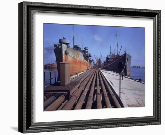 Pipeline Running to Loading Pier at Oil Refinery-Dmitri Kessel-Framed Photographic Print