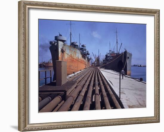 Pipeline Running to Loading Pier at Oil Refinery-Dmitri Kessel-Framed Photographic Print