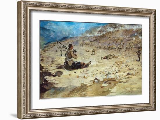 Piper George Findlater (1872-1942) of the Gordon Highlanders Earning the Victoria Cross at Dargai…-Edward Matthew Hale-Framed Giclee Print