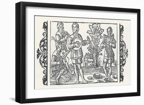 Piper Performs with Players of Three Types of Stringed Instruments, a Rebec a Lute and a Harp-Olaus Magnus-Framed Art Print