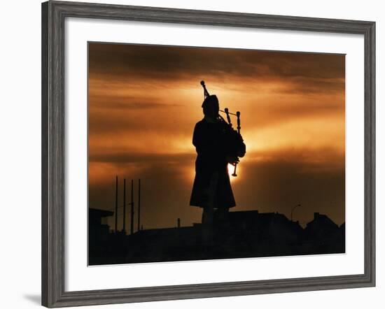 Piper William Bill Millin Playing Bagpipes, Normandy Beach-null-Framed Photographic Print