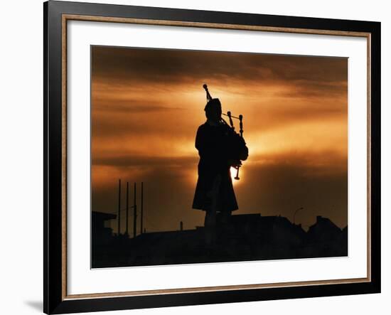 Piper William Bill Millin Playing Bagpipes, Normandy Beach-null-Framed Photographic Print