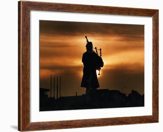 Piper William Bill Millin Playing Bagpipes, Normandy Beach-null-Framed Photographic Print