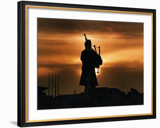 Piper William Bill Millin Playing Bagpipes, Normandy Beach-null-Framed Photographic Print