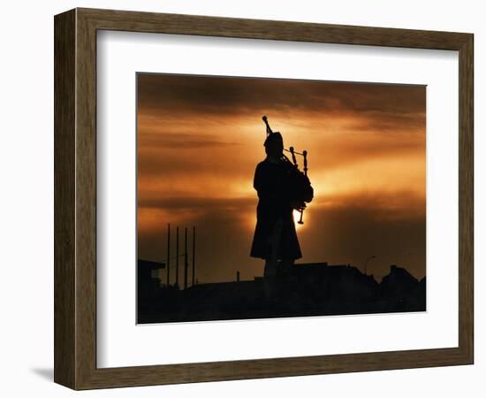 Piper William Bill Millin Playing Bagpipes, Normandy Beach-null-Framed Photographic Print