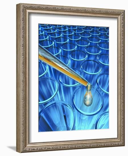 Pipette Dripping Liquid into Test Tubes-Matthias Kulka-Framed Giclee Print