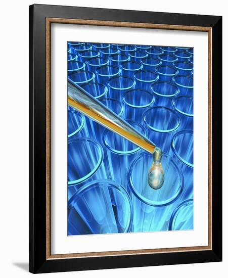 Pipette Dripping Liquid into Test Tubes-Matthias Kulka-Framed Giclee Print