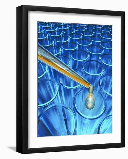 Pipette Dripping Liquid into Test Tubes-Matthias Kulka-Framed Giclee Print