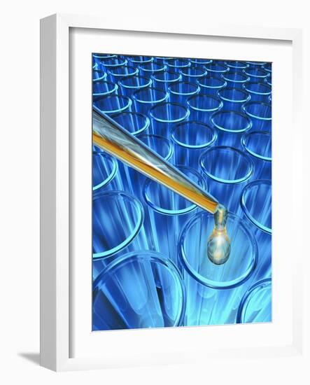 Pipette Dripping Liquid into Test Tubes-Matthias Kulka-Framed Giclee Print