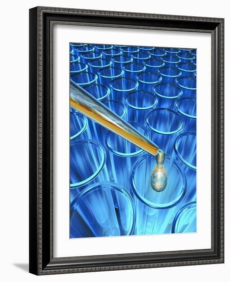 Pipette Dripping Liquid into Test Tubes-Matthias Kulka-Framed Giclee Print