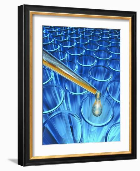 Pipette Dripping Liquid into Test Tubes-Matthias Kulka-Framed Giclee Print