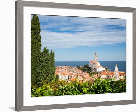 Piran, Primorska, Slovenia. Overeall view of the town and of St. George's cathedral from the Tow...-null-Framed Photographic Print