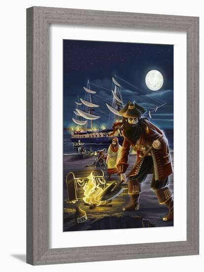 Pirate and Treasure-Lantern Press-Framed Art Print