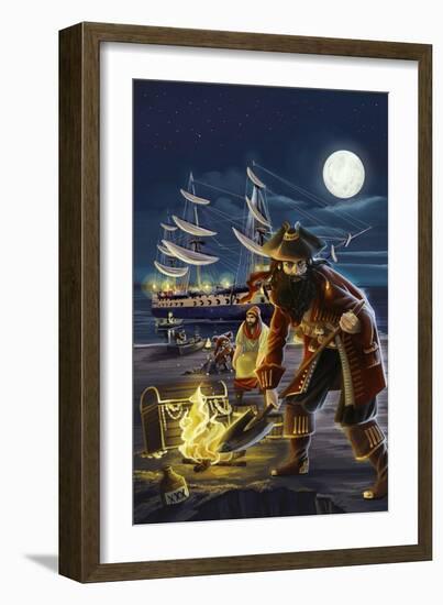 Pirate and Treasure-Lantern Press-Framed Art Print