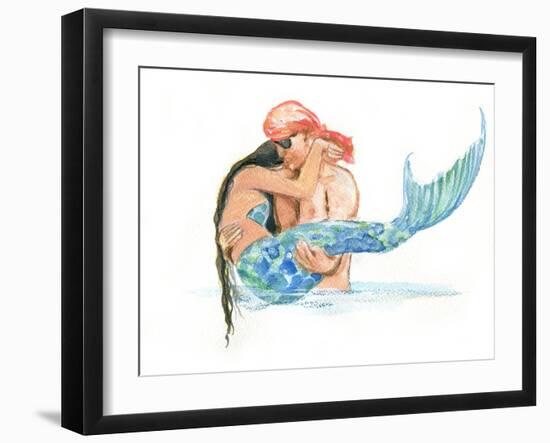 Pirate holding Mermaid-sylvia pimental-Framed Art Print