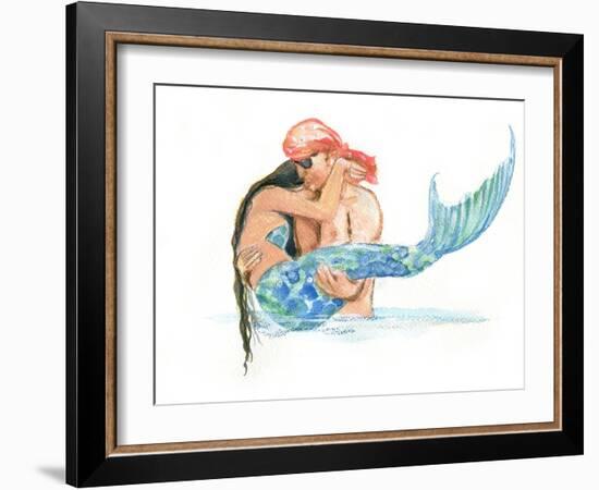 Pirate holding Mermaid-sylvia pimental-Framed Art Print