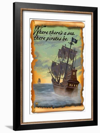 Pirate Ship on Pursuit-Lantern Press-Framed Art Print