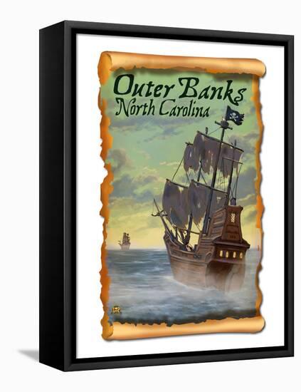 Pirate Ship - Outer Banks, North Carolina-Lantern Press-Framed Stretched Canvas