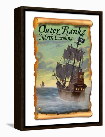 Pirate Ship - Outer Banks, North Carolina-Lantern Press-Framed Stretched Canvas