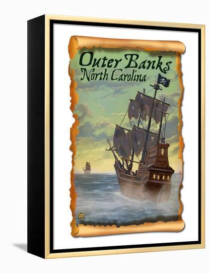 Pirate Ship - Outer Banks, North Carolina-Lantern Press-Framed Stretched Canvas