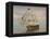 Pirate Ship with Black Jolly Roger Flag Sailing the Ocean-null-Framed Stretched Canvas
