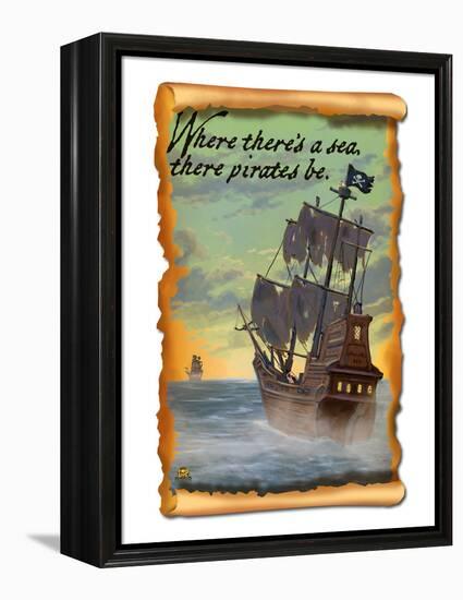 Pirate Ship-Lantern Press-Framed Stretched Canvas