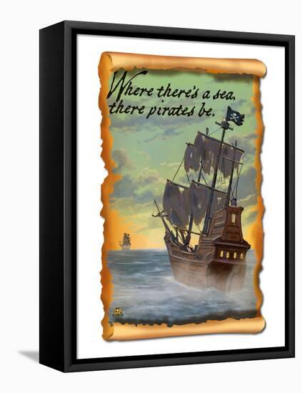 Pirate Ship-Lantern Press-Framed Stretched Canvas