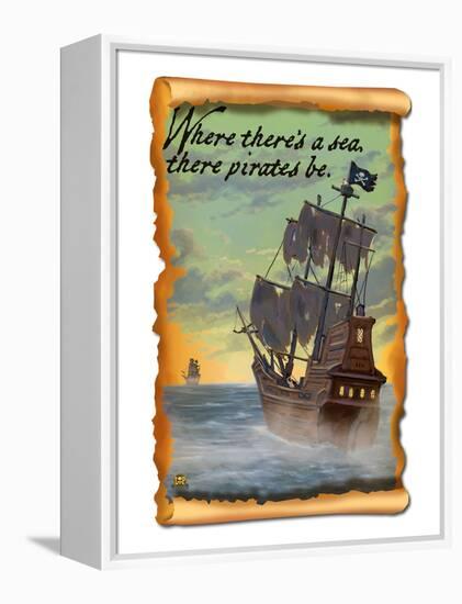 Pirate Ship-Lantern Press-Framed Stretched Canvas