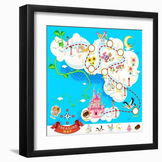Pirate Treasure Map Sky Castle-escova-Framed Art Print