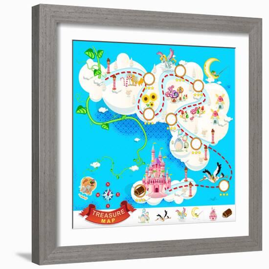 Pirate Treasure Map Sky Castle-escova-Framed Art Print