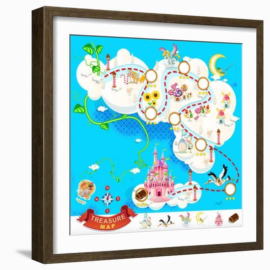 Pirate Treasure Map Sky Castle-escova-Framed Art Print