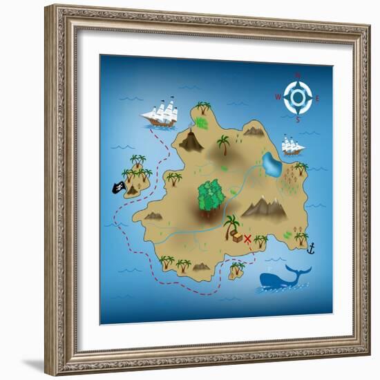 Pirate Treasure Map-miskokordic-Framed Art Print