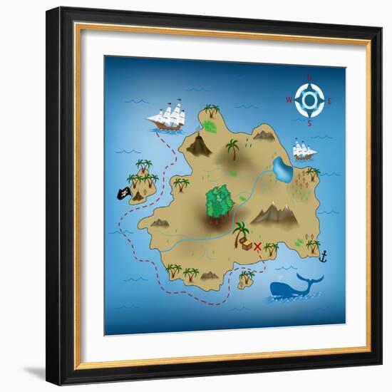 Pirate Treasure Map-miskokordic-Framed Art Print