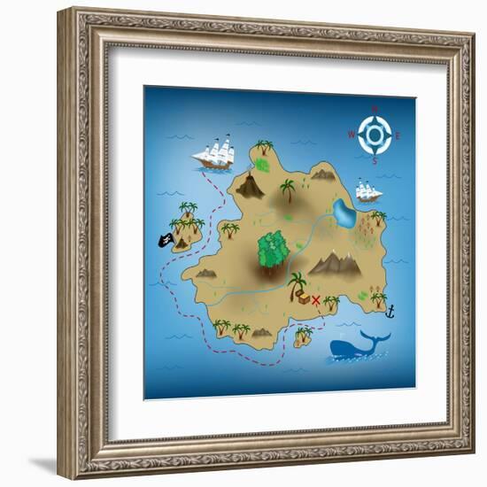 Pirate Treasure Map-miskokordic-Framed Art Print