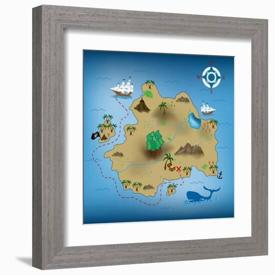 Pirate Treasure Map-miskokordic-Framed Art Print