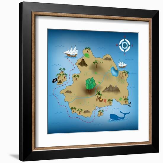 Pirate Treasure Map-miskokordic-Framed Art Print