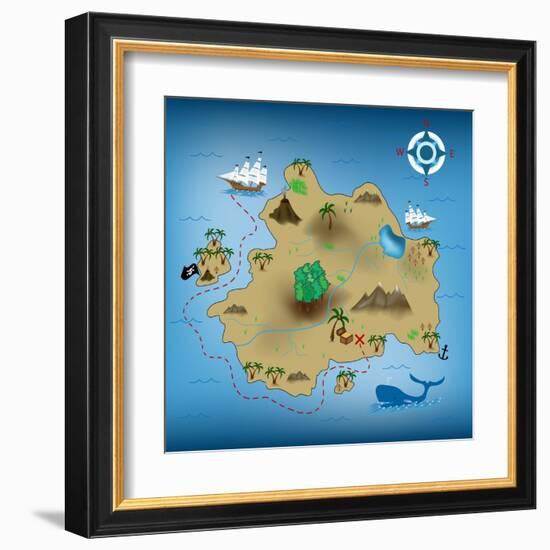 Pirate Treasure Map-miskokordic-Framed Art Print