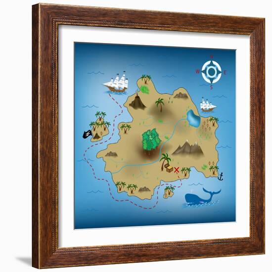 Pirate Treasure Map-miskokordic-Framed Art Print